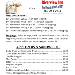 Current Menu as of March 2023.