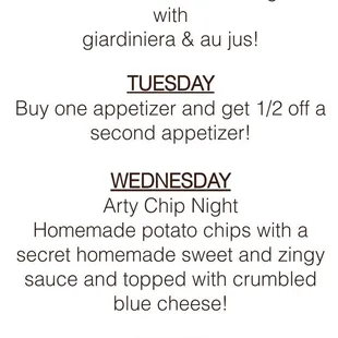 Menu Daily Specials current as of March 2023.