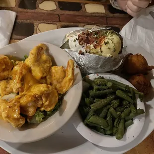 Bam bam shrimp, green beans, loaded potato