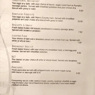 Breakfast menu October 2020