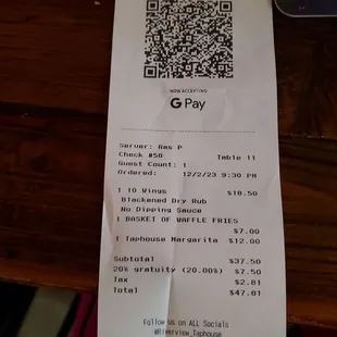 Mandatory gratuity added on our check...for a party of 2.
