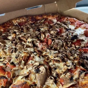 Medium pizza with 2 toppings (and garlic flavored crust)