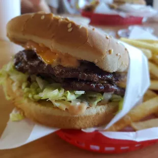 Double Cheeseburger with fries .