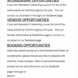 Sponsor, Vendor, and Booking Opportunities