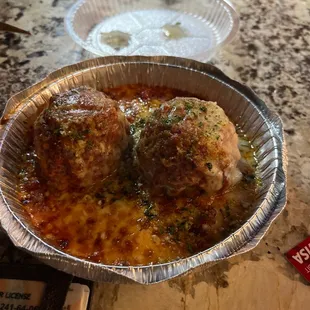 This is a &quot;to go&quot; meatball appetizer with extra cheese for &quot;Happy Hour&quot; 1/2 price appetizers.  The smell is absolutely amazing.