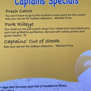 Menu as of June 2024