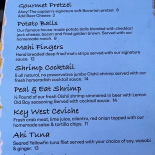 Menu as of June 2024