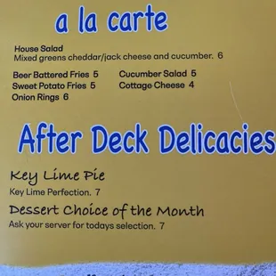 Menu as of June 2024