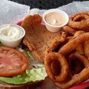 Fried catfish sandwich.