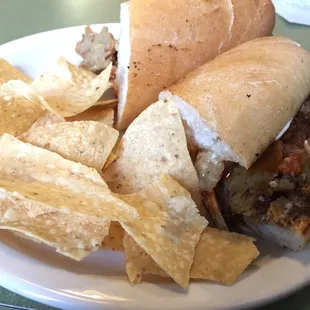 a sandwich and chips