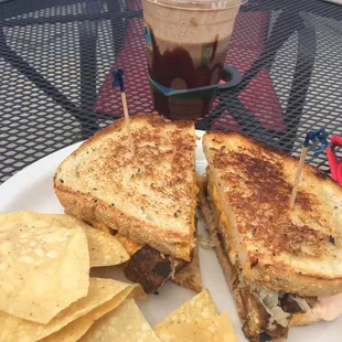 Vegan Reuben and coffee milkshake.
