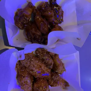 two baskets of food on a table