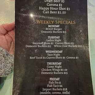 Nightly specials