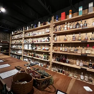 shelves full of bottles of liquor