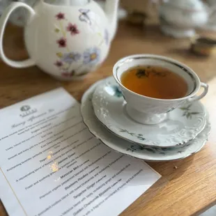 a cup of tea on a saucer