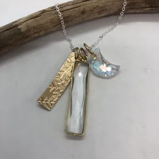 Stacked charm necklace, you pick the stones, metal and pattern. We will help you create your vision.