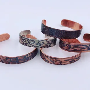 Bracelets with some of the texture options $18 for copper $78 for sterling, you choose