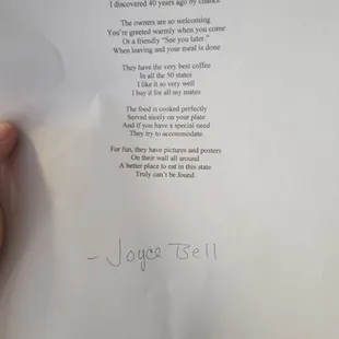 Joyce Bell, a customer for decades wrote this poem to sum up the Riviera up in a nut shell. Thanks Joyce! We Love you!