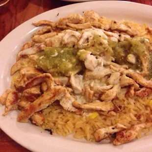 Pollo playa with salsa verde dumped on top