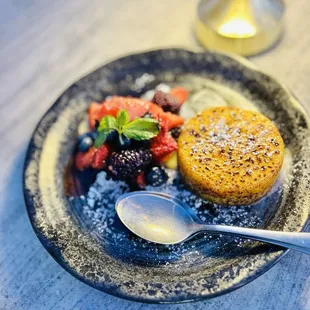 Stop. Crème brûlée cheesecake w berries.  Enough for two, but why share.