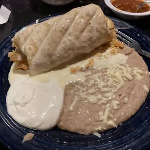 Lunch chicken chimichanga without veggie toppings