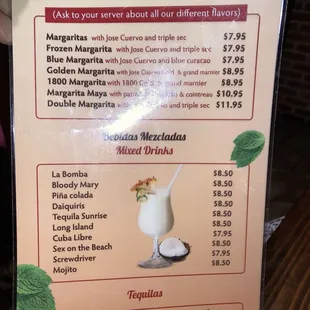 Drink menu