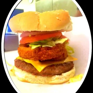 Texas burger onion rings and jalapenos!!!!