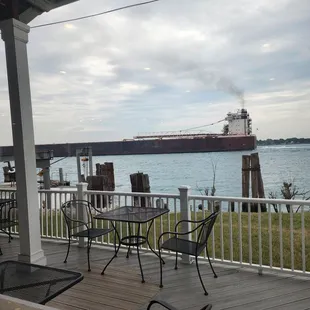 a view of a large ship in the distance