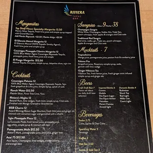 Drink menu (cocktails &amp; beers)
