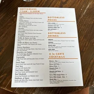 Riviera Tapas Bar Bottomless Menu