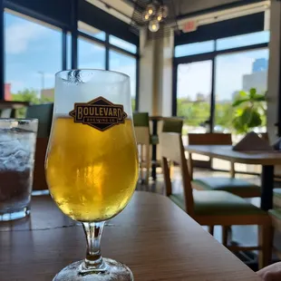 a glass of beer on a table