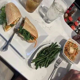 Wok Fried Green Beans, Cup of Fried Rice, Banh Fire with tofu