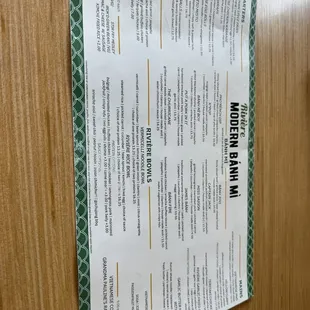 The menu