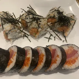 Dragon roll and spicy tuna roll