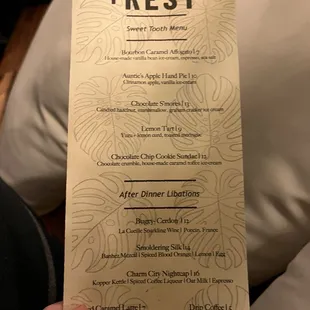 After dinner menu