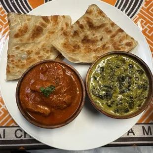 Chicken Curry and Spinach Curry with Chapati