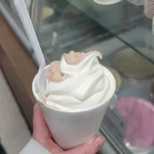 Small chocolate and vanilla swirl soft serv