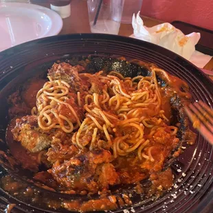 Chicken Parmesan w/pasta - half eaten.. sorry.. we were hungry lol