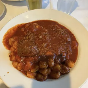 Gnocchi with meatball and meat sauce