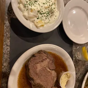 Petite prime rib with rigatoni/Alfredo.