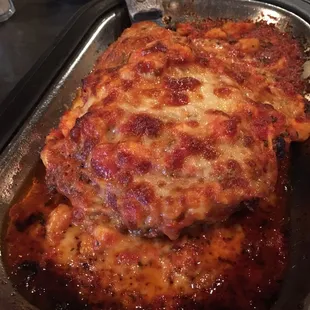 Veal Dominick. A breaded veal cutlet topped with sautéed crab meat. Topped with house marinara and broiled with Italian cheeses.  TO DIE FOR