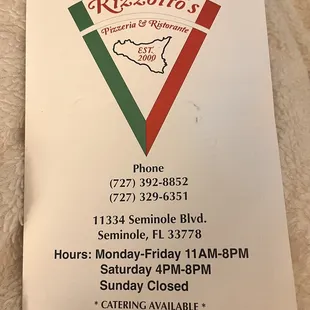 Front of menu.