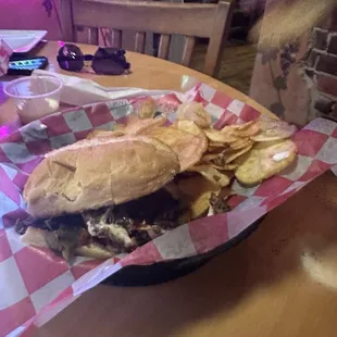 Philly cheese sandwich with chips