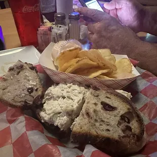 Chicken salad sandwich with chips