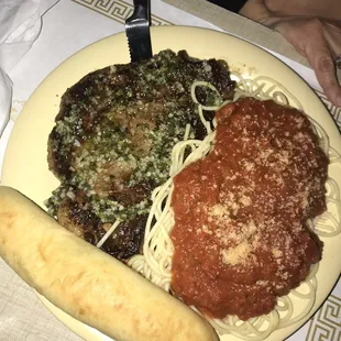 Delmonico with a side of pasta. Excellent.