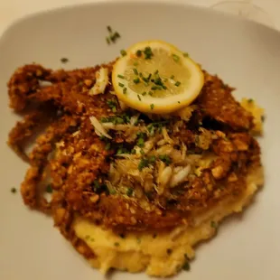 Softshell Crab topped with Crab meat.