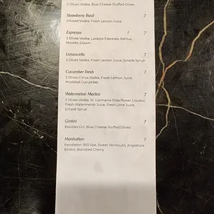 Martini Menu