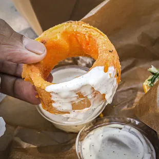 onion rings are fat and crunchy!