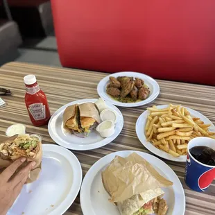Chicken burrito, 12. Chicken Tenders Combo (4 pc), RJ Burger, wings 4. French Toast Plate Original Burger Burritos Soda - Regular