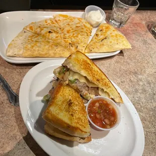 Quesadilla and smoked brisket melt